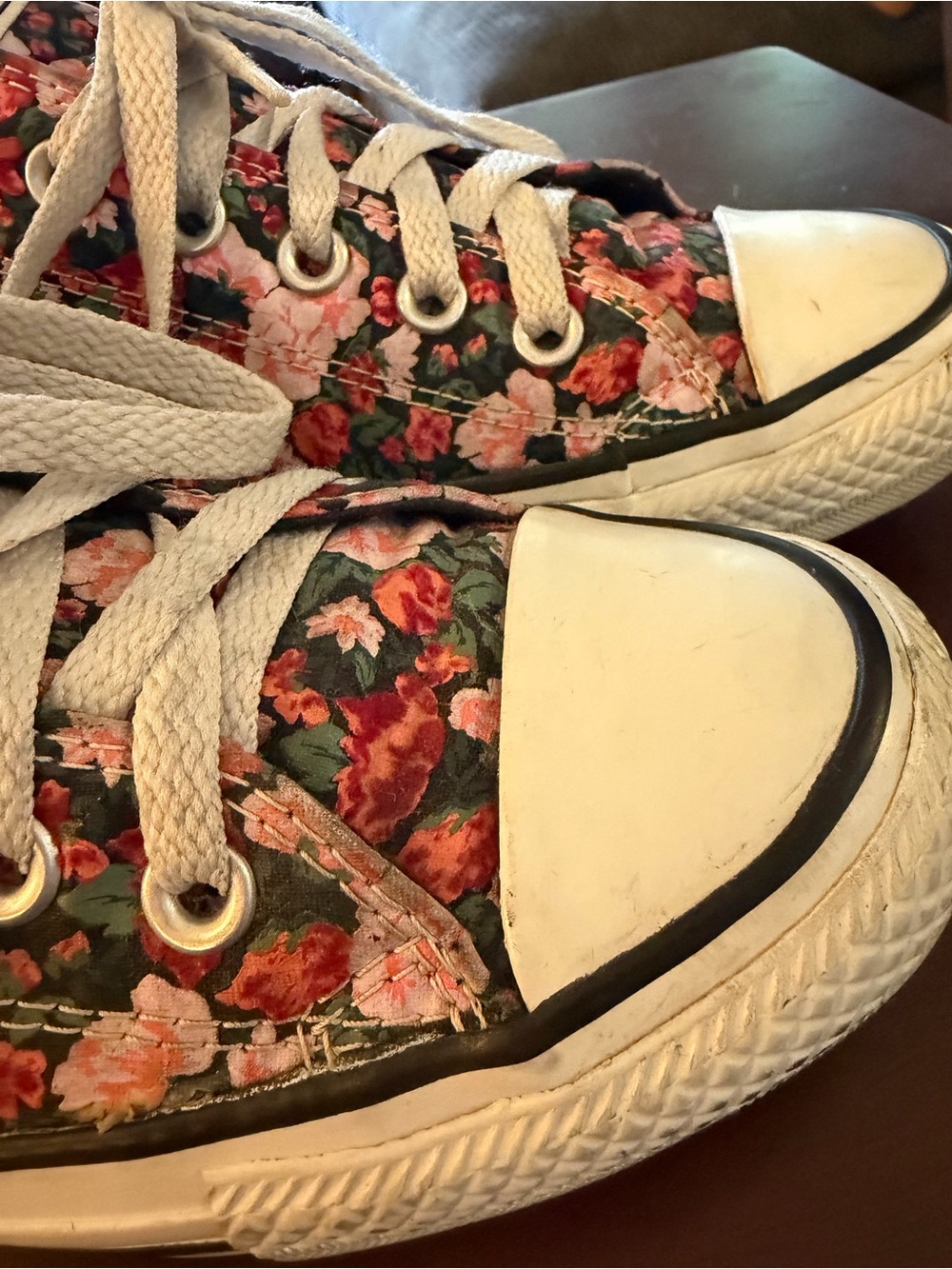 Converse Floral Low Top Sneakers - Black with Pink & Orange Flowers - Picture 7 of 11